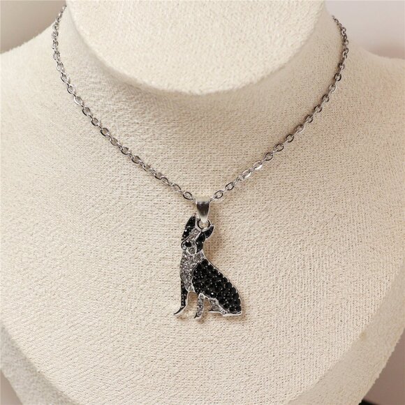 Boston Terrier Dog Breed Rhodium Plated Sterling Silver CZ Stone Necklace NEW - Picture 3 of 11